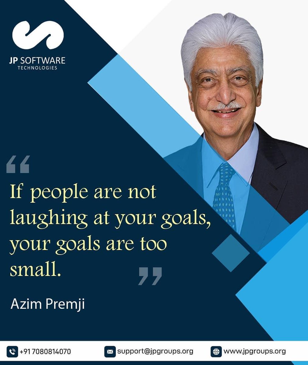 jupeaksolutions's tweet photo. If people are not laughing at your goals, your goals are too small. - Azim Premji

#ajimpremji #motivation #inspiration #selfreflection #selfmotivation #thinkpositive #dreambig #thinkbig #dobig #surprisepeoples #JpSoftware #jpsoft #teamjp #SoftwareCompany #jpsoftwaretechnologies https://t.co/26l8PAD5JR