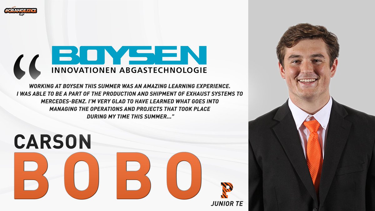 PrincetonFTBL's tweet photo. "Working at Boysen this summer was an amazing learning experience. I’m very glad to have learned what goes into managing the operations and projects that took place during my time this summer..."
TE @BoboCarson on his internship with Boysen https://t.co/WljERlIPVw