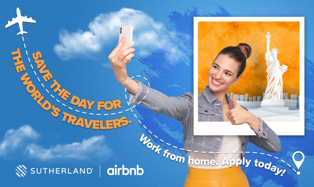 SutherlandHires's tweet photo. BARRANQUILLA - Say YES to a new adventure: Take on an exciting new career from home with Airbnb at Sutherland! We’re looking for people with advanced English skills (B2) who are passionate about providing next-level care. Join us: https://t.co/mOzIJTzjAy https://t.co/8yOLvdI4Lh