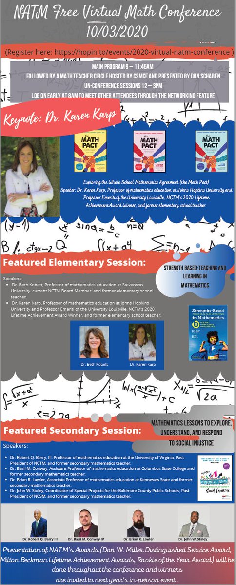 mostmeyer's tweet photo. Hey teachers! @NATMathematics Conference registration is right in your price range... F*R*E*E*. Join #MyMathHero @ksquaredmath1 as keynote. Elem session w/Karen and @bkobett & Secondary session w/ @robertqberry & co-authors. https://t.co/ie0fBOeu8R https://t.co/HyGBhTIy1X