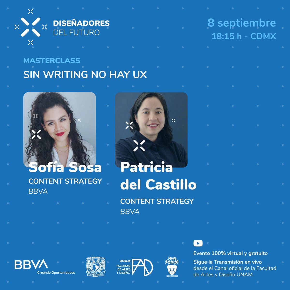 AdrianSolca's tweet photo. Estas son las actividades que el equipo de BBVA MX estará teniendo el día de hoy, yo no quiero perderme la de las chicas de @servicedesignmx

Lo estarán transmitiendo por el canal de YouTube de la Facultad de Artes y Diseño de la UNAM: https://t.co/wARRRzK3KL https://t.co/7CACACXFaj