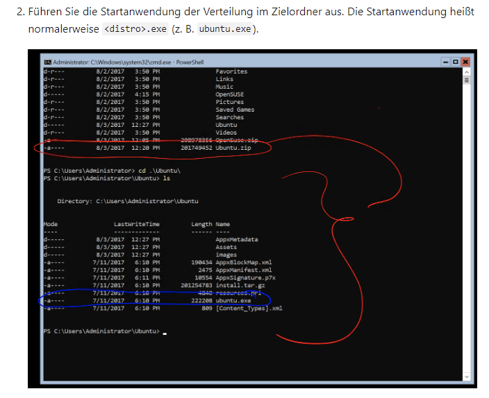 traegers's tweet photo. ...Wie microsoft die Installation von wsl2 Linux distributionen beschreibt.  
https://t.co/peYtAKa54E
#docufail https://t.co/nsn0RLS4kM