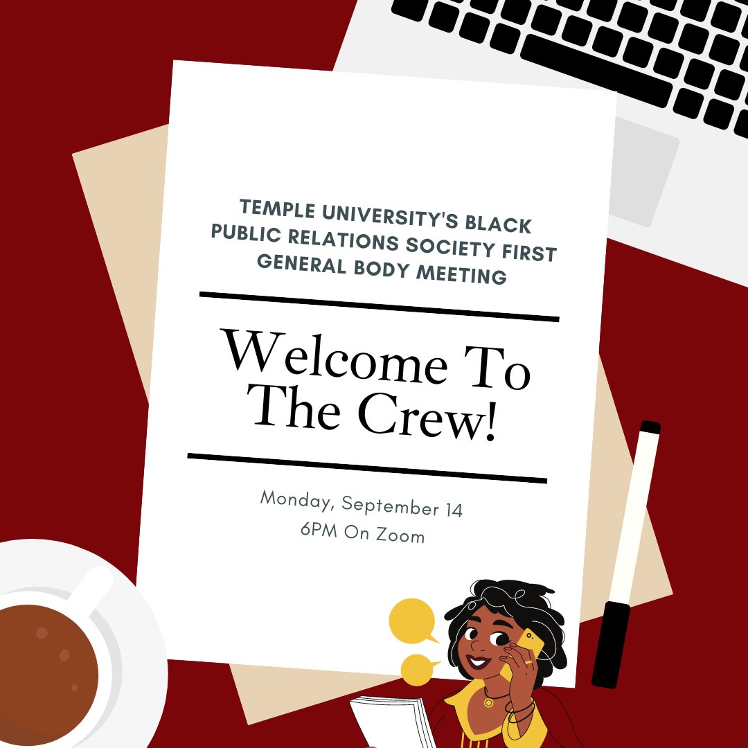 TUBPRS's tweet photo. Hey, everyone! Join us at our first GBM of the semester on Sept 14th @ 6pm via zoom! The link is in our bio for you to save and come through. BPRS has a lot of exciting things in store this fall. 🙌🏾 https://t.co/NmPVi6wQ6k