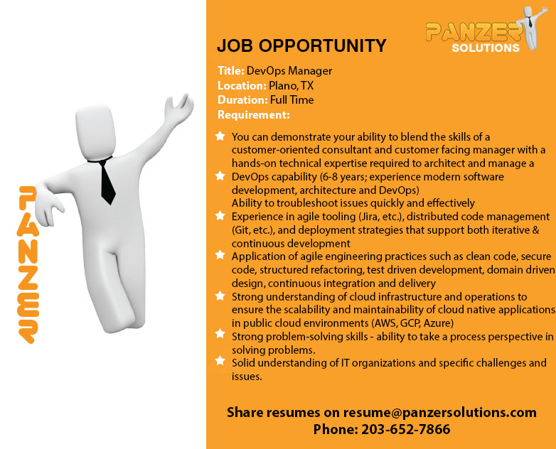 panzersolution's tweet image. Job Title: DevOps Manager
Location: Plano, Texas
Share resumes on resume@panzersolutions.com
Or for more info click on the below link

panzersolutions.com/view_job_oppor…

#PanzerSolutions #DevOpsManager #DevOps #Manager #Jobs #Latestjobs #Texas