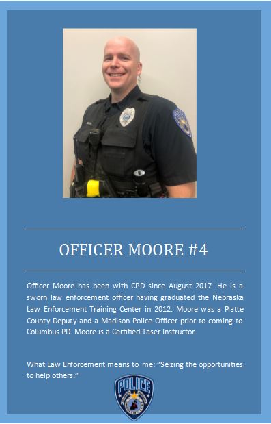 Columbus_NE_PD's tweet photo. Congrats to Officer Moore at the anniversary of his employment! We appreciate your service to our community. #CPD04 #cpdne #community https://t.co/2FCBYodhbP