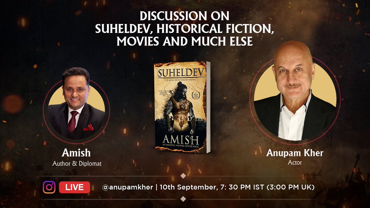 WestlandBooks's tweet image. Join the evergreen @AnupamPKher ji and @authoramish live on Instagram on 10th September, 7:30 p.m. as they discuss Amish&apos;s latest book #LegendOfSuheldev, historical fiction, movies, and much else!