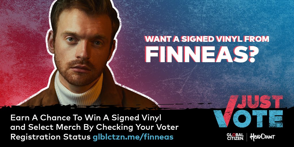 If you’re just as big of a fan of  @finneas as we are, then we have some exciting news for you. FINNEAS will be giving away a signed vinyl to one lucky winner who checks their voter registration status. Try it now:  http://glblctzn.me/finneas   #JustVote