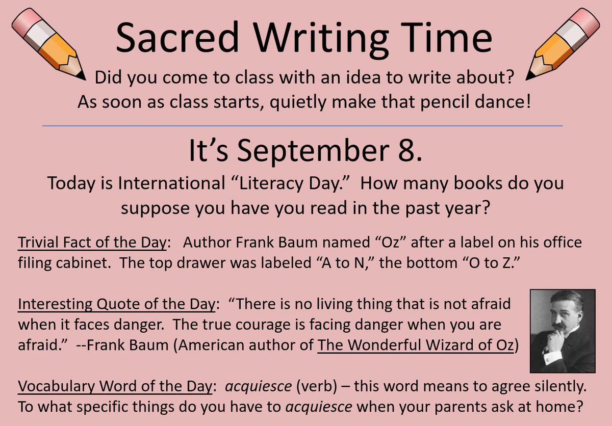 WritingFix's tweet image. Today begins our final week of free preview for educators thinking about adding Sacred Writing Time to their classrooms.

Freely download Aug 15-Sept 15's slides here to see if your students respond to them like mine did: teacherspayteachers.com/Product/For-Wr…

#AlwaysWrite #DigitalLearning