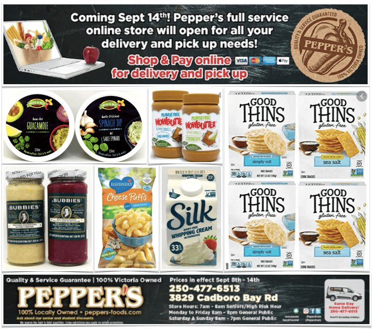 TheCeliacScene's tweet photo. It's here! @PeppersFoods Gluten-Free Flyer! See https://t.co/IiD6LGG8i9 @UVSS @CaddyBayVillage @UVicCampusLife @shoplocalyyj @islandgoodbrand #uvic #glutenfree #celiac #yyj #gyrobeach #cadborobay #peppersfoods #online #pickup #delivery #safeshopping #backtoschool https://t.co/2RaX6z8URU