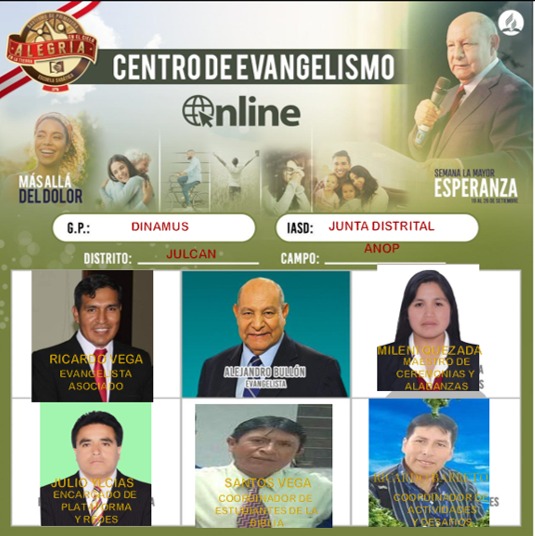 RicardoVega1844's tweet photo. Avanzamos unidos en el evangelismo #OnLine #BautismodePrimavera #LaMayorEsperanza con el Pastor Alejandro Bullón. Del 19 al 26 de Setiembre. 
#ANoP #Julcan https://t.co/eaIMNGhDpS