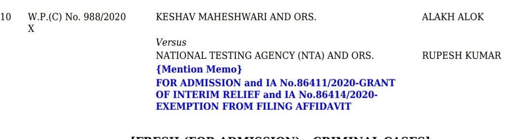 LiveLawIndia's tweet photo. SC to consider tomorrow a fresh petition seeking to postpone #NEET2020 scheduled to be held on September 13.
A bench led by Justice Ashok Bhushan to consider the petition filed through @advocate_alakh.
#postponeNEET 
@DG_NTA 
@anubha1812 https://t.co/aIoqY63xw6