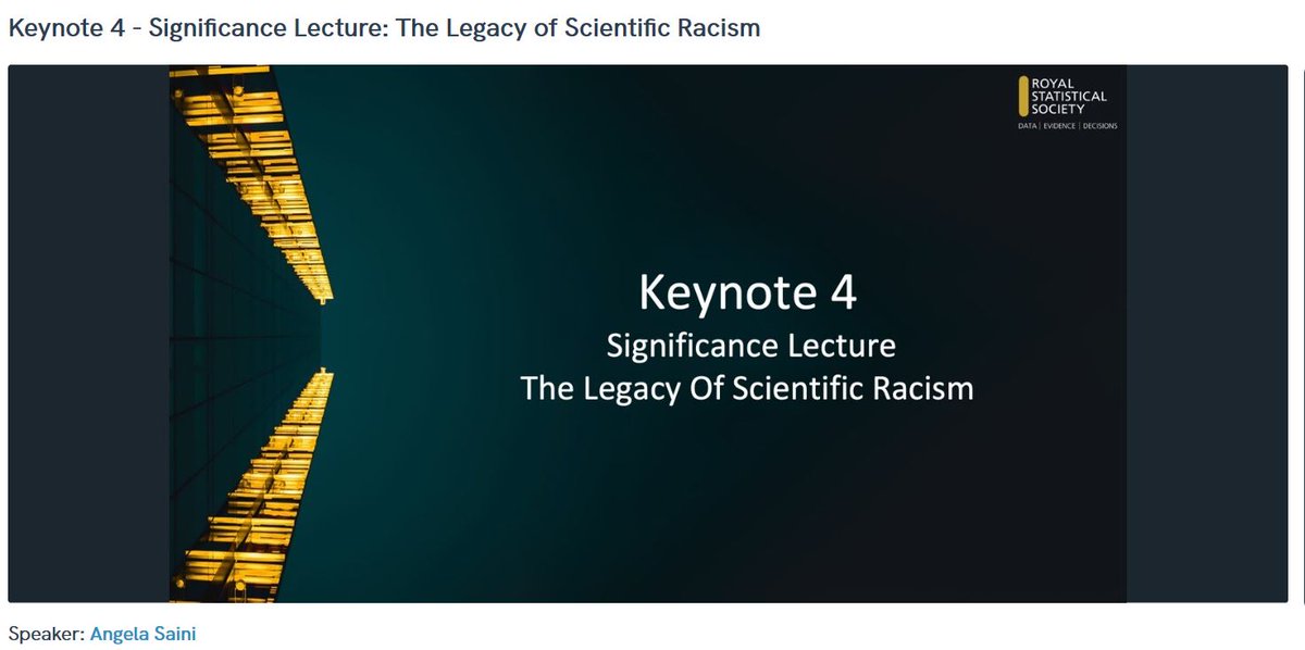 Now to one talk I think everyone should watch: "The Legacy of Scientific Racism" by Angela Saini. Plenty of food for thought ahead I'm sure! A discussion that needs to happen in all science departments/institutions/associations  #RSS2020Conf