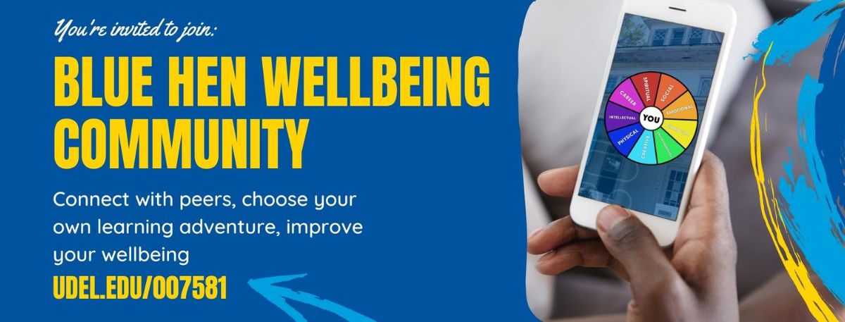 UD_BeWell's tweet photo. Join the Blue Hen Wellbeing Community - Connect with peers, choose your own wellness adventure and improve your wellbeing. This month's newsletter also features voter registration resources, and community involvement opportuntities https://t.co/NCJqS6Fz5u https://t.co/0AKV7WqR78
