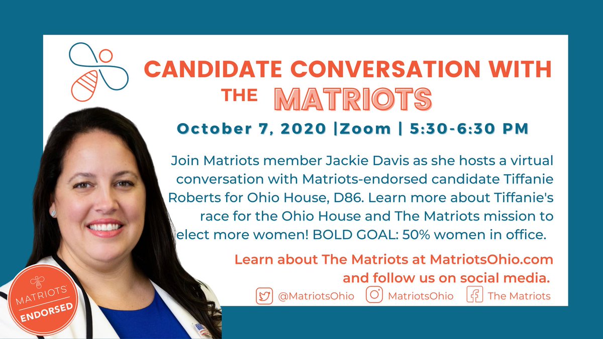 Roberts4Ohio's tweet photo. So excited to join the @MatriotsOhio for this event! Hope you can join us as we discuss my race for HD86 and electing more women in Ohio! #Ready4Roberts #WomenLead 🚺♀️💪 https://t.co/4r3YDE4cTH
