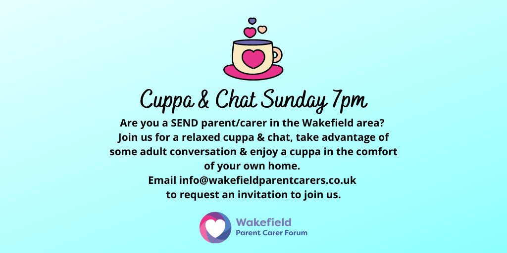 Fancy a Cuppa &amp; Chat? 
Join us this Sunday at the new time of 7pm💜