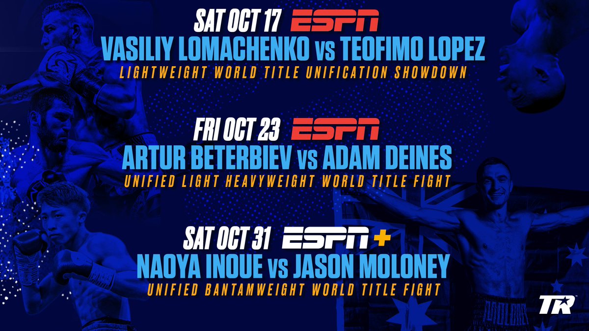 trboxing's tweet image. 👀 JUST 😮 ANNOUNCED 🤯

TR on ESPN &amp;amp; ESPN+ in October includes ...

🔥 #LomaLopez 
🔥 #InoueMoloney 
🔥 #NavarreteVilla 
🔥 #BeterbievDeines 
🔥 #ZepedaBaranchyk 

... what else really needs to be said?