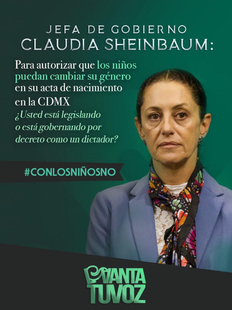 LevantaTuVozMx's tweet photo. La Dra. @Claudiashein, por decreto, busca q el Registro Civil, otorgue actas de nacimiento modificando la identidad sexogenerica de niños. Esta decisión es razón de 16 casos de amparos de parejas lésbicas y homosexuales q dicen qsus hijos son trans. #ConLosNinosNo https://t.co/OYx4yyJF6t