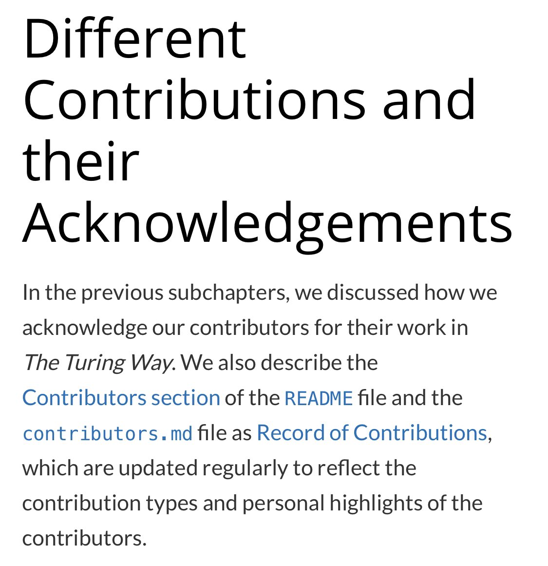 I had a bunch of fun with a random name generator writing up example personas in the Different Contributions and their Acknowledgments chapter!Check it out-there are so many ways to help us out. Be like Kendra, Jordon & Yan   https://the-turing-way.netlify.app/community-handbook/acknowledgement/acknowledgement-examples.html #AcknowledgeAllTheWork