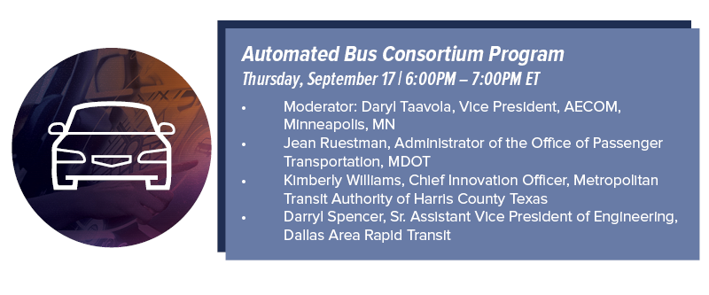 lsheltongross's tweet photo. Register today for ITSWC ALL-ACCESS, the fantastic virtual program from @ITS_America & @ITSAEvents. Interested in #Automation? Sign up for the 9/17 panel on #AutomatedBus Consortium Program. #THISisITS #ITSWC20 #ITSAEvents https://t.co/OWFrHY3W7V