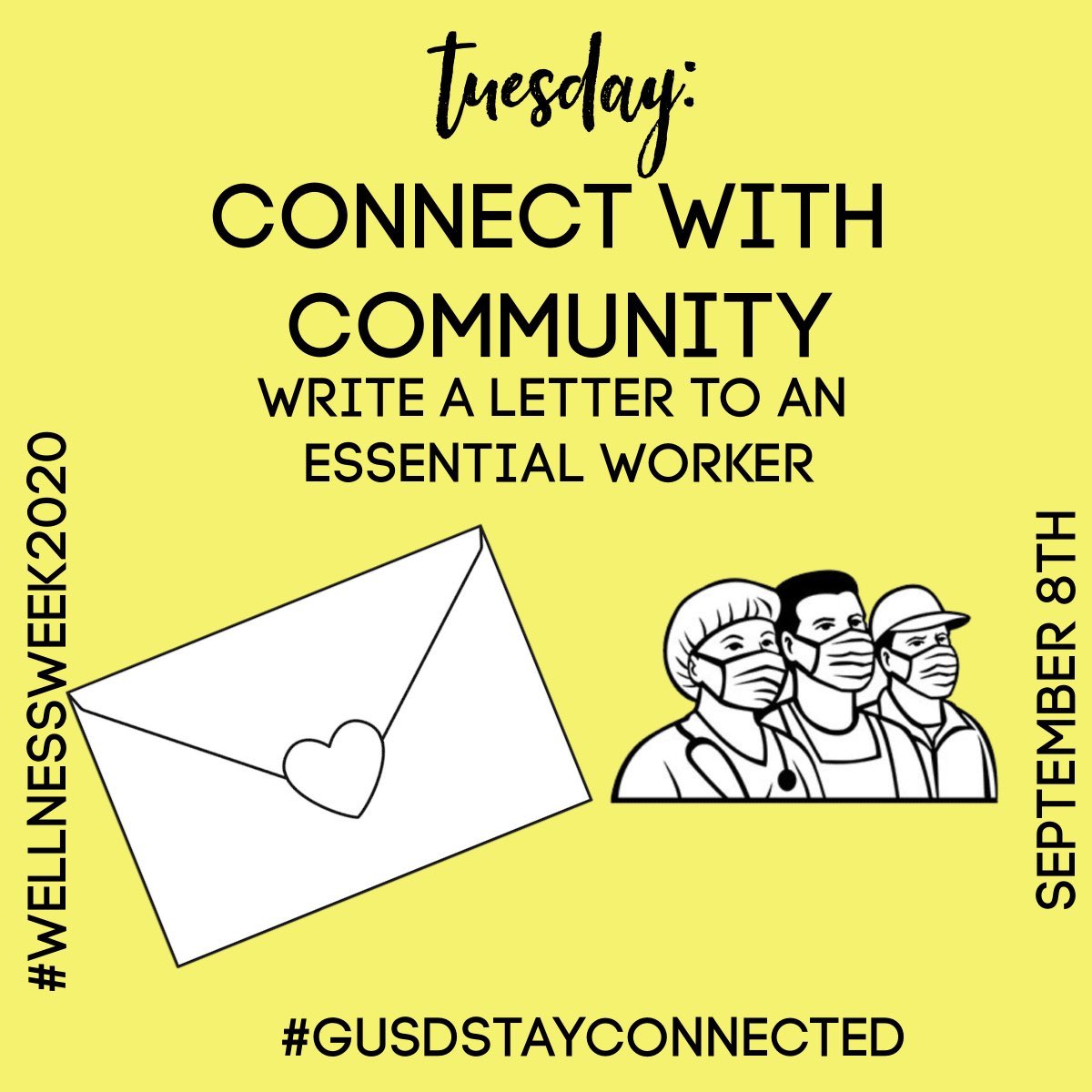 CounselorsGHS's tweet photo. Tartan Tuesday!🐾 Take time to thank an essential worker in our community by writing them a nice note!💛🎗#glendoragrit #wellnessweek2020 #wellnesswarriors https://t.co/d9wFOZbSVR