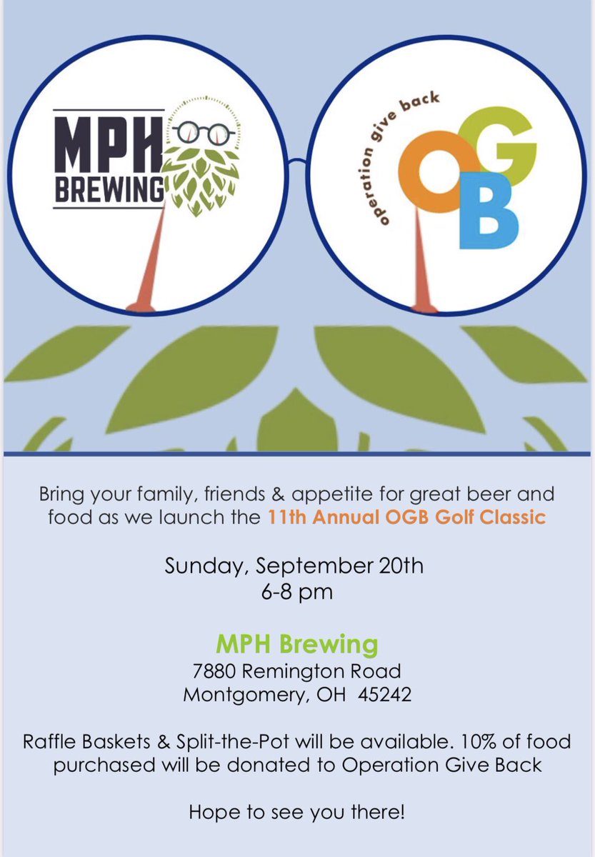 Please join us at <a href="/mphbrew/">M. Brew</a> to kick off our OGB 2020 Golf Classic! <a href="/SycamoreSchools/">Sycamore Schools</a> <a href="/BlueAshOhio/">City of Blue Ash</a> <a href="/MontgomeryOhio/">Montgomery Ohio</a>