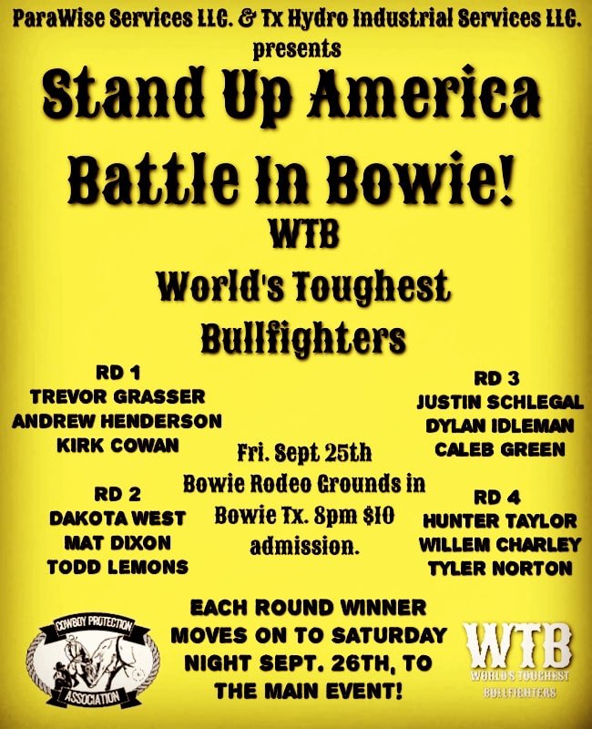 sports_platinum's tweet photo. #BattleInBowie #FridayNightLights #CowboyUp #CowboyProtection #FreestyleBullfights @CowboyProtecti1 @BowieNews @Humpsnhorns https://t.co/X2vp7t3stK