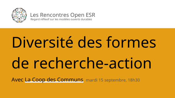 Inno_3's tweet photo. 📢 Plus qu'une semaine avant la prochaine rencontre #OpenESR !

Inscrivez-vous et retrouvez-nous ce mardi 15/09 à 18h30 (UTC +2) pour rencontrer La @CoopdesCommuns lors d'un webinar portant sur la « diversité des formes de recherche-action »

Inscription : https://t.co/t5l3r02G1u https://t.co/5tNvdRHuKb