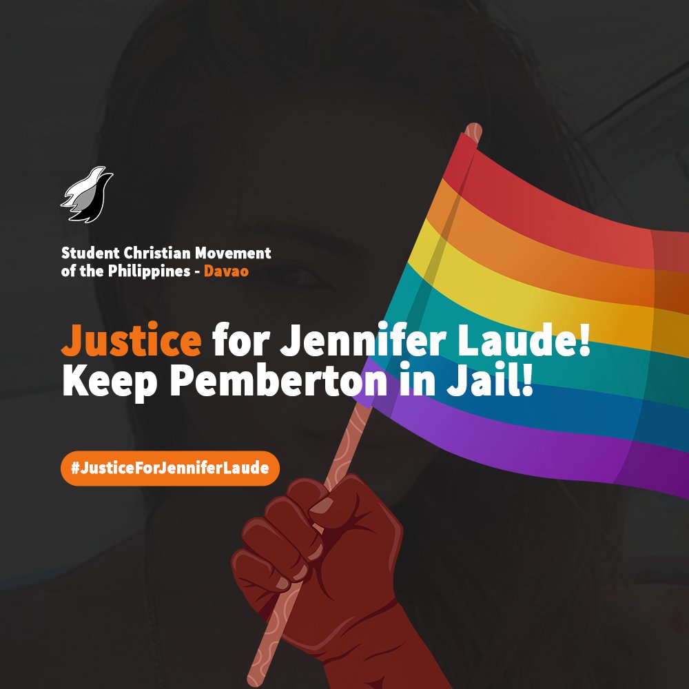 SCMPDavao's tweet photo. JUSTICE FOR JENNIFER LAUDE! KEEP PEMBERTON IN JAIL!

SCMP-Davao strongly condemns Duterte's decision of granting absolute pardon to Joseph Pemberton. 

This decision is a blatant hatred towards transgenders and a denial of justice to the Filipino people.

#JusticeForJenniferLaude https://t.co/QQCJUhd7uZ