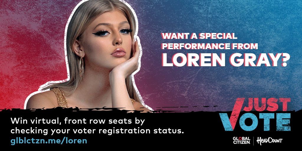 Did you turn 18 this year? Congrats — so did  @iamlorengray! She’s now eligible to vote in the 2020 US election and wanted to celebrate by rewarding you with a virtual performance! Check your voter registration status now to see it:  http://glblctzn.me/loren   #JustVote