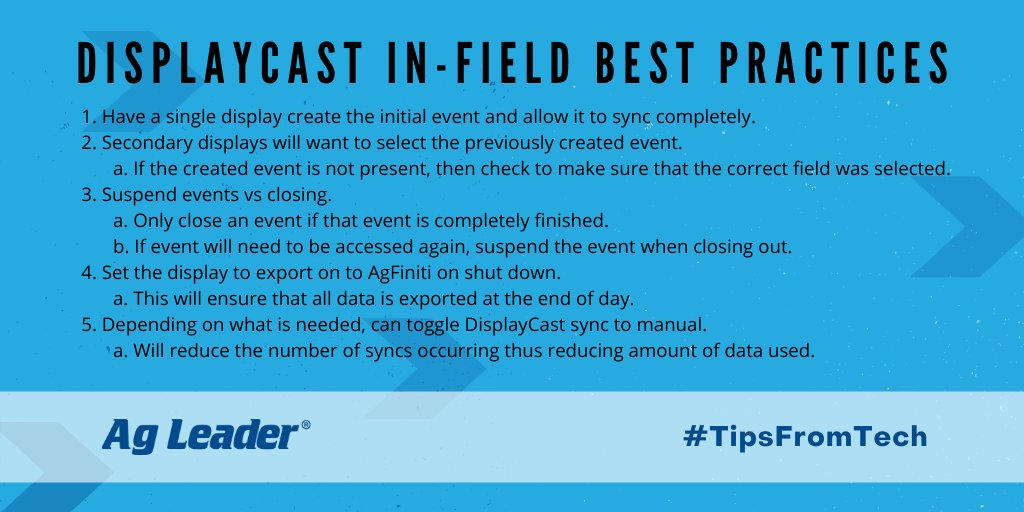 AgLeaderTech's tweet photo. Are you using DisplayCast this #Harvest20? Check out the #TipsFromTech best practices while in the field.
For more DisplayCast tips, visit: https://t.co/DDgQcOc98g https://t.co/xesi707Qzy