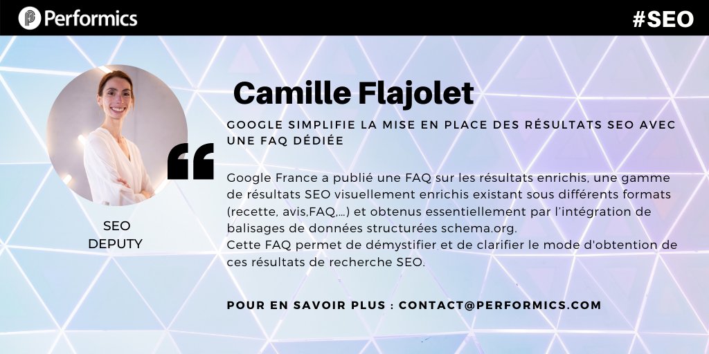 .<a href="/GoogleFR/">Google FR</a> a publié une #FAQ sur les résultats enrichis afin de démystifier et de clarifier le mode d'obtention de ces résultats, de + en + présents dans les pages de résultats #SEO. Pour en savoir plus, contactez-nous en DM ou sur contact@performics.com 📩