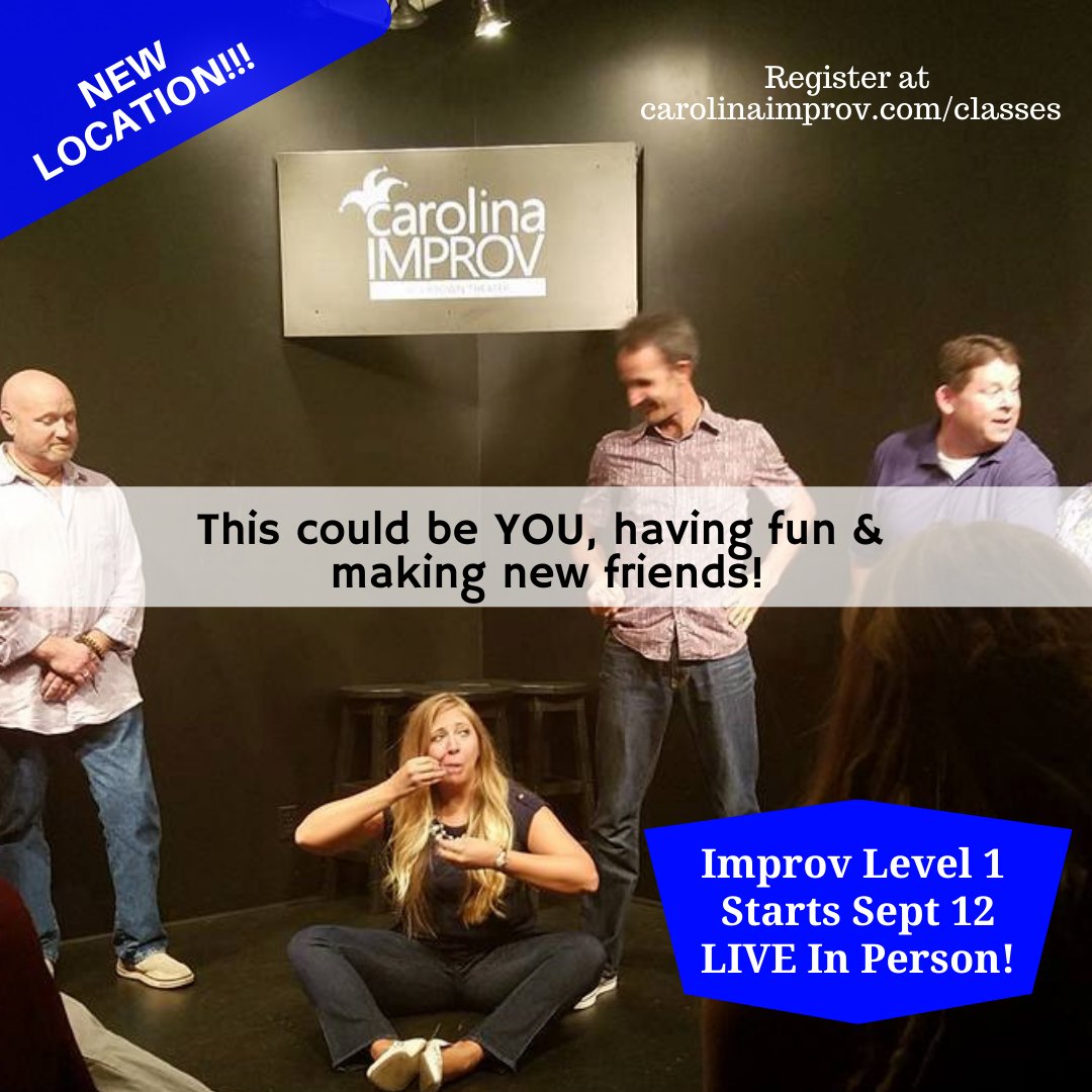 CarolinaImprov's tweet photo. LIVE Improv Level 1 returns this Saturday, plus Friday Night Shows! - https://t.co/nNPQmIQq1p https://t.co/HL91xKnnIp https://t.co/PXhfUzlnHU