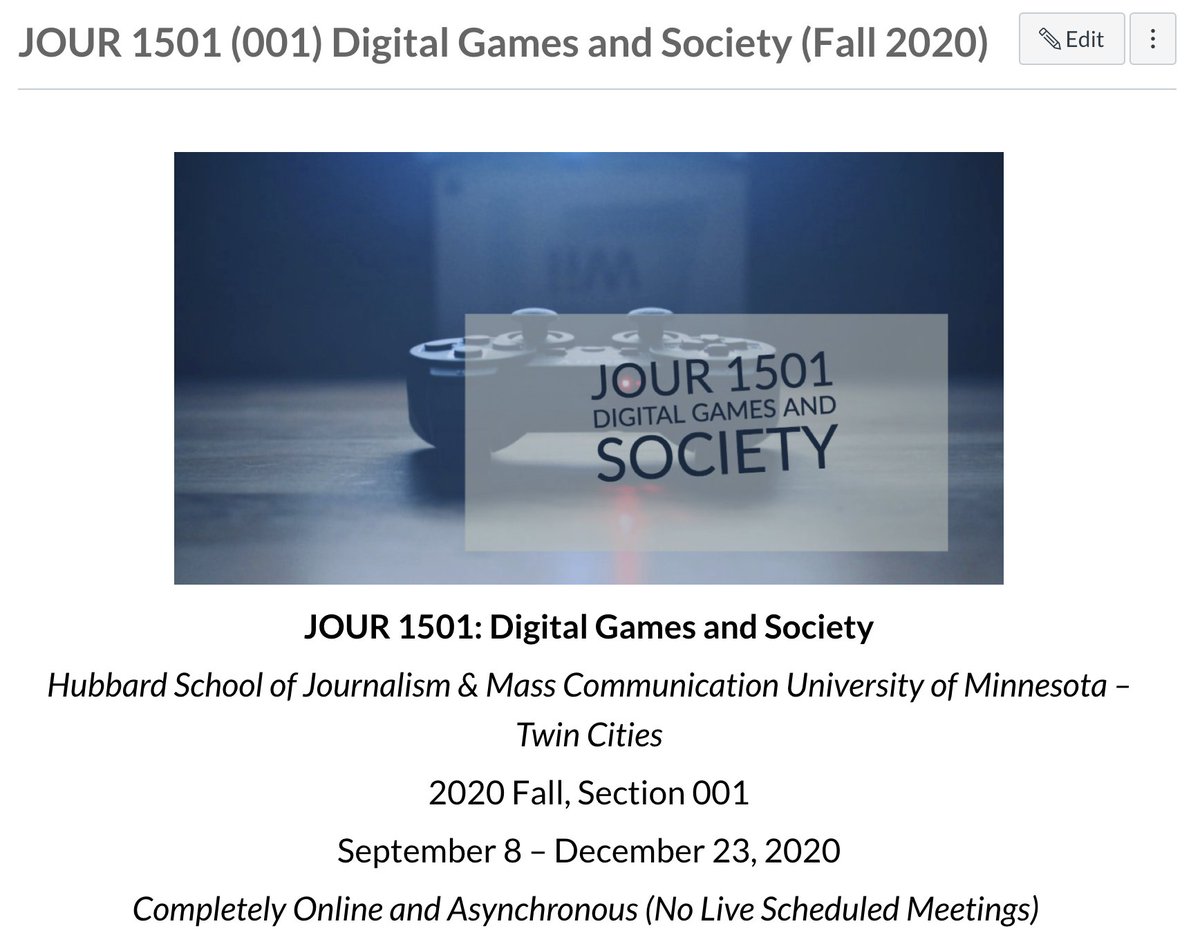 Kicking off the #fall2020 semester online @UMN_HSJMC as a Grad Instructor of Record for JOUR 1501: Digital Games&Society! Super excited to work through 15 weeks w/200 students ft. readings from @accote @avantgame
@ibogost @DrBrianMcCauley & more! #digitalgames #esports #phdlife