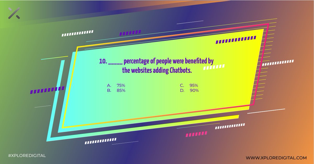 xploredigital's tweet photo. _____ #percentage of #people were benefited by the #websites adding #Chatbots.
#digitalmarketing #marketing #seo #quotes #socialmedia #growthhacking #success #xploredigital #quote #trust #source #brand #Ads #googleads #business https://t.co/D4ivgWkGRu