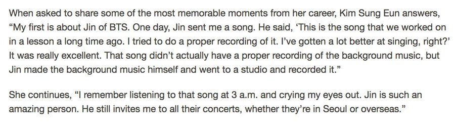 Jin's vocal trainer, a very well renowned vocal trainer in korea, famous enough to judge on P101 chose him as one of her "good people" and how he "transformed his voice despite learning acting vocalisation first".