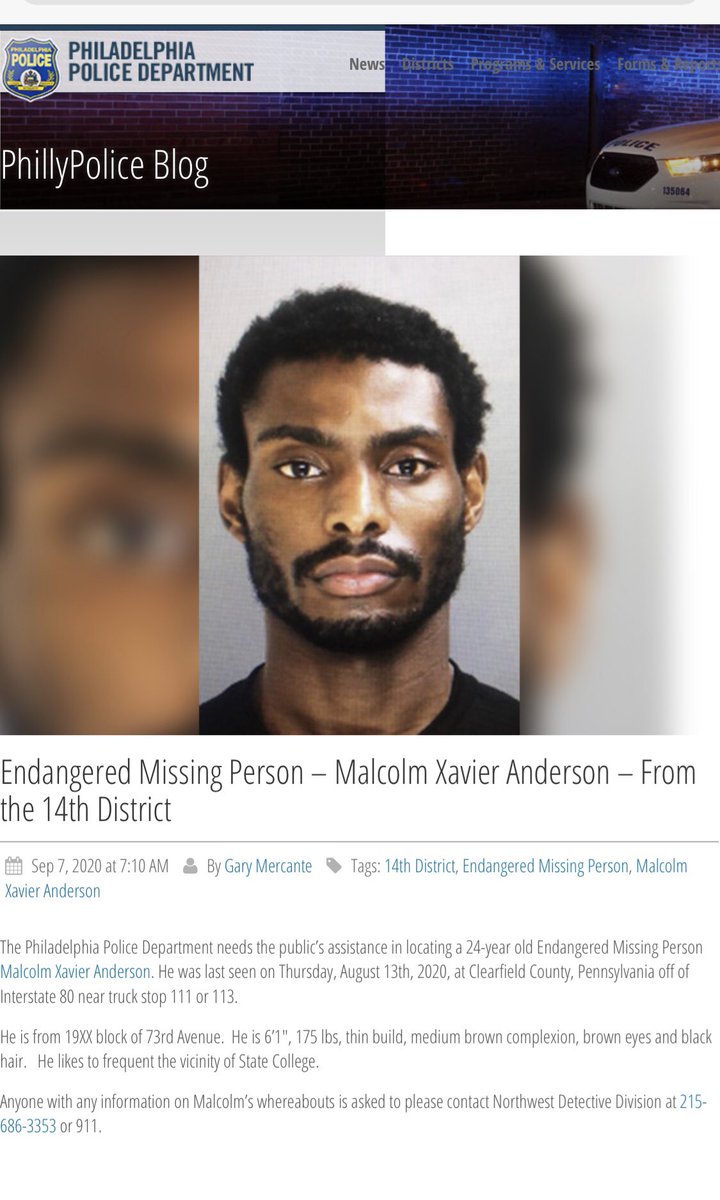 NOTORiousBIGs21's tweet photo. Philadelphia PD put out a report yesterday about @malcolmanders8 Hope this can help in finding Malcolm and bringing him home! 🙏🏼 https://t.co/EGboMwK37y