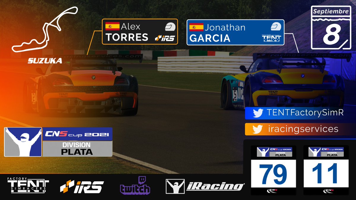 TENTFactorySimR's tweet photo. Arranca una nueva temporada 2020/2021 @CnsCampeonatos
#DivisionPLATA @IracingServices
@iRacing_es
📌 Race 1 ( Suzuka)
⌚️ 22h
🏎️ BMW Z4
🇪🇸 @joniipunto
🇪🇸@alexdemadridd
📺 https://t.co/Mm9dIbbhTq https://t.co/lCNLtkWIHc