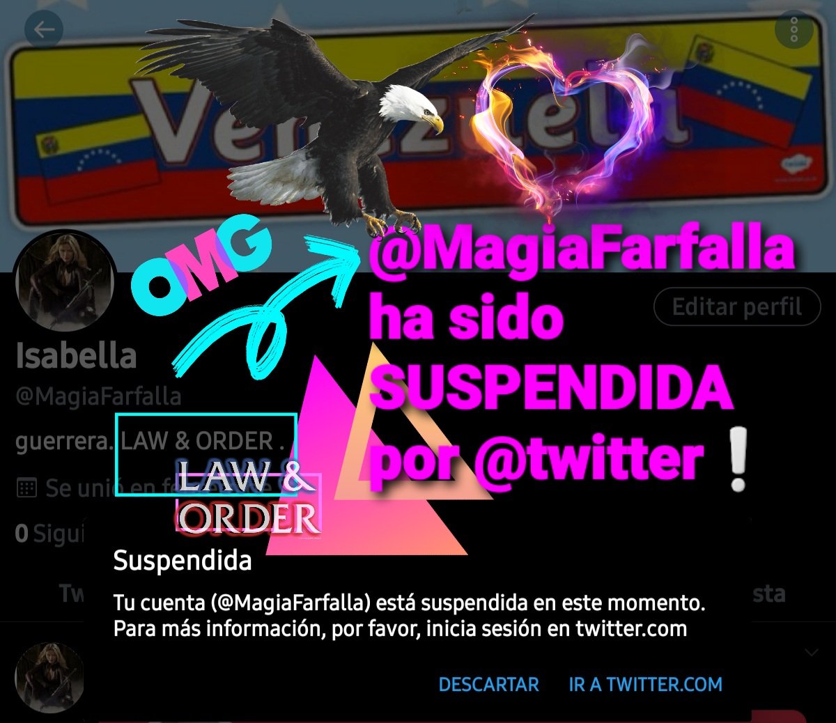 ProtestaMilitar's tweet photo. @Liz_SalanderUS @AryaStark_VE @1Z8b0Iln9 @2_WhistleBlower @Calleigh_D @KhintiIa @RhudwolfR @ipsubnet0 @linaemachado @LaRetuerka @Uxia59572409Ma @emily_habsburg @tony73_ @CarrascoMarimar @alixx06 @AntonioUriz @rouco64 @JoseMiguel_1979 @CarmenRevista @lindita1951 @m96games @Rapsies21 @NinaSosVe @pytu111caba @milagrosmiles @ShrekGuevara @geopolytica @MagiaFarfalla @jcsigo @LiliKinsman1 @hexelu @L70OZ @playiiiita @Makeka @mcrt2010 @IaPipiIoIa @sieferasesores @aravhe @Gaby51904891 @annacristi66 @mabellogar @talluahsioux @Vzla1810 #Venezuela🇻🇪
#Italia🇮🇹
#España🇪🇸
⬇️
@Twitter le #SUSPENDIÓ la cuenta
a @MagiaFarfalla sin NINGÚN motivo❕
⬆️
Señores:
.@Twitter
.@TwitterLatAm
.@TwitterSeguro
.@TwitterSupport
ⓢⓞⓢ
⇨#RESTABLEZCAN DE INMEDIATO
LA CUENTA DE .@MagiaFarfalla ⚠️
꧁ᓰSᗩᗷᘿᒪᒪᗩ꧂
⇉#LAWandORDER🦅 https://t.co/LDNH9vjNZD