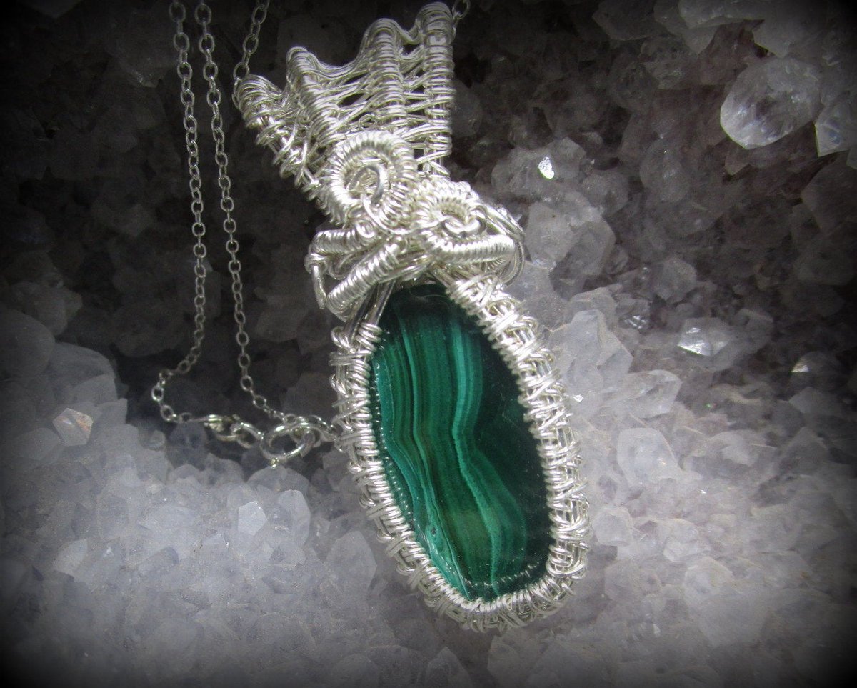 Please check out the latest addition to my #etsy shop: Malachite Sterling and Fine Silver Wire Woven Pendant etsy.me/2FormyL #green #oval #silver #women #stone #bohohippie #malachite #sterling #wire