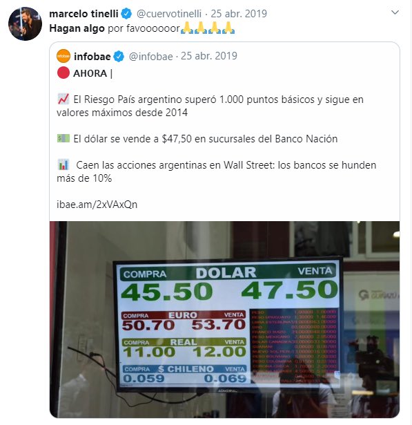 Martin Pepa (@martinpepa) on Twitter photo Hola Marce <a href="/cuervotinelli/">marcelo tinelli</a> el dólar va a estar a 130 pesos. Espero el Twit. Sería un Hagan Algo multiplicado x 3 no? Hola Marce <a href="/cuervotinelli/">marcelo tinelli</a> el dólar va a estar a 130 pesos. Espero el Twit. Sería un Hagan Algo multiplicado x 3 no?