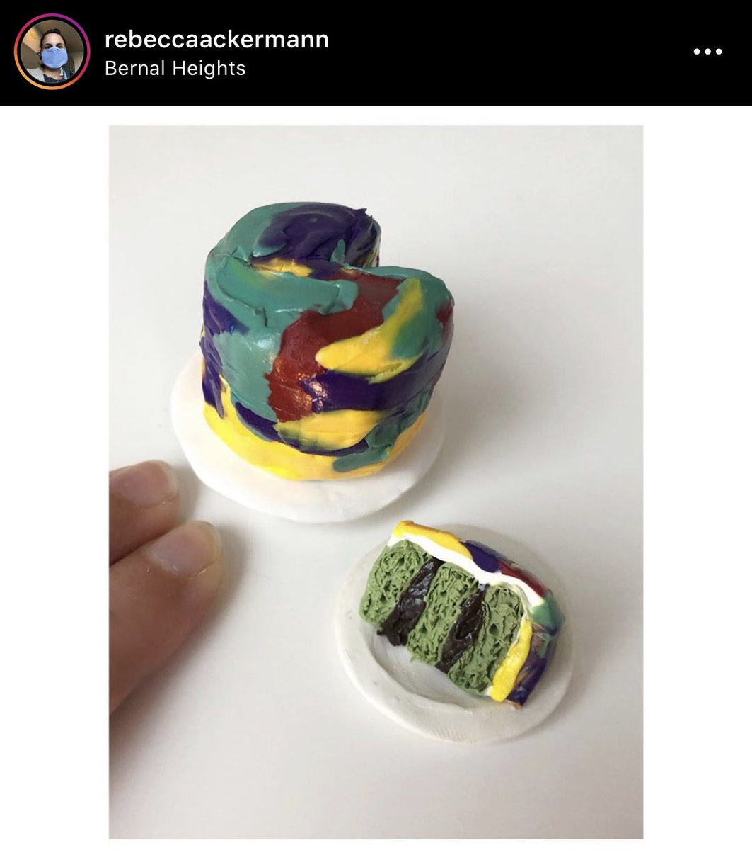 This is possibly the greatest honor of my life? Rebecca Ackermann made a clay miniature of my shiso vanilla cake with citron passionfruit buttercream?!!!?!! Check out the rest of Rebecca’s work on insta cuz it is incredible  https://instagram.com/rebeccaackermann?igshid=1pbx5v810z52a  #humblebragdiet