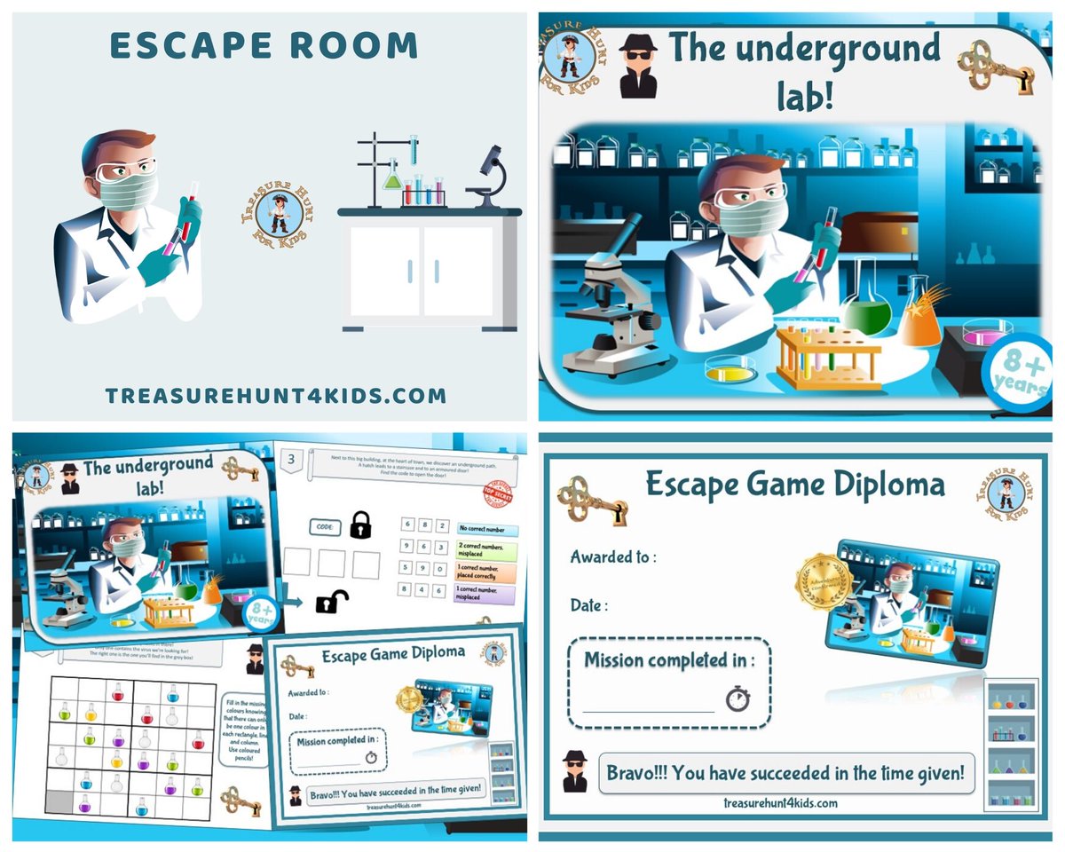 In this escape room kit, children work together to find clues, solve puzzles and escape the room while having a blast!
treasurehunt4kids.com
#escape #escapegame #escaperoom #party #kids #birthday #riddle #challenge #printable