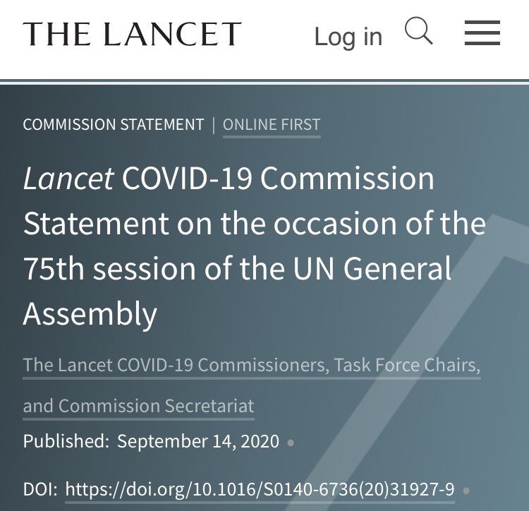 Lancet COVID19 Commission Statementより(15.16)
「空気感染airbone  transmission」について
これを全訳
●COVID19感染の主要形式を特定することは公衆衛生の緊急優先事項である
●エアロゾル科学感染症コミュニティからはエアロゾル吸入が感染の主原因であるというコンセンサスが高まっている
(1)