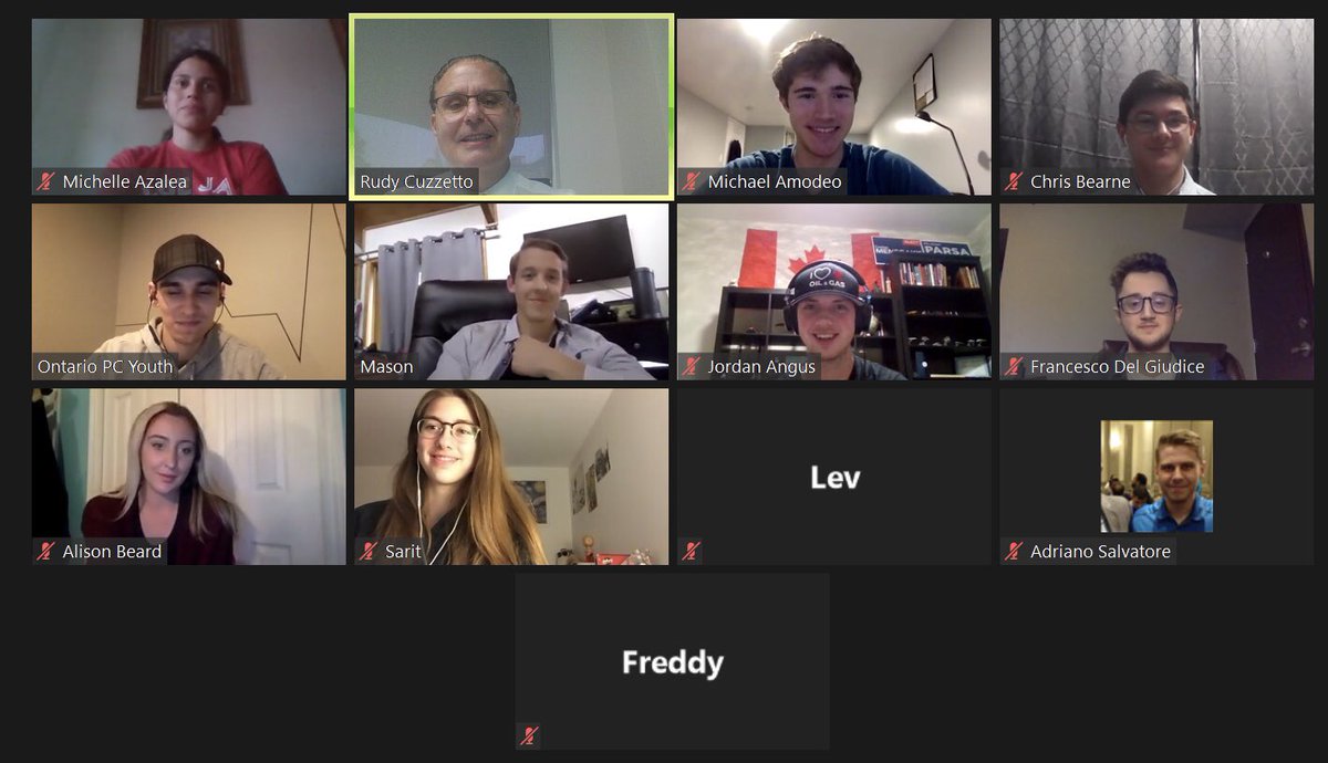 RudyCuzzetto's tweet photo. Always inspiring to speak with the next generation of @OntarioPCParty leaders. Thanks to the @ConservativesUw, @WLUConservative, and @guelphcons for organizing tonight’s virtual Q&amp;A, and for your terrific questions! Looking forward to joining you again soon. #ForThePeople https://t.co/vrU4LMiuiW
