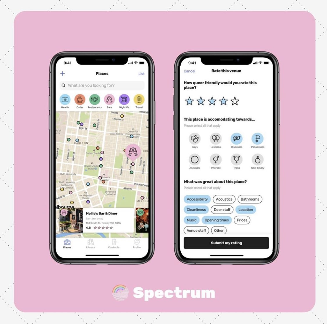 Have you checked out the Places feature yet? We have over 500 venues listed in the Spectrum App for you to rate based on queer friendliness  #LGBT  #Spectrum  #SpectrumApp  #SpectrumLGBT  #LGBTI  #LGBTIQA  #LGBTAustralia  #SafeSpace  #QueerFriendly