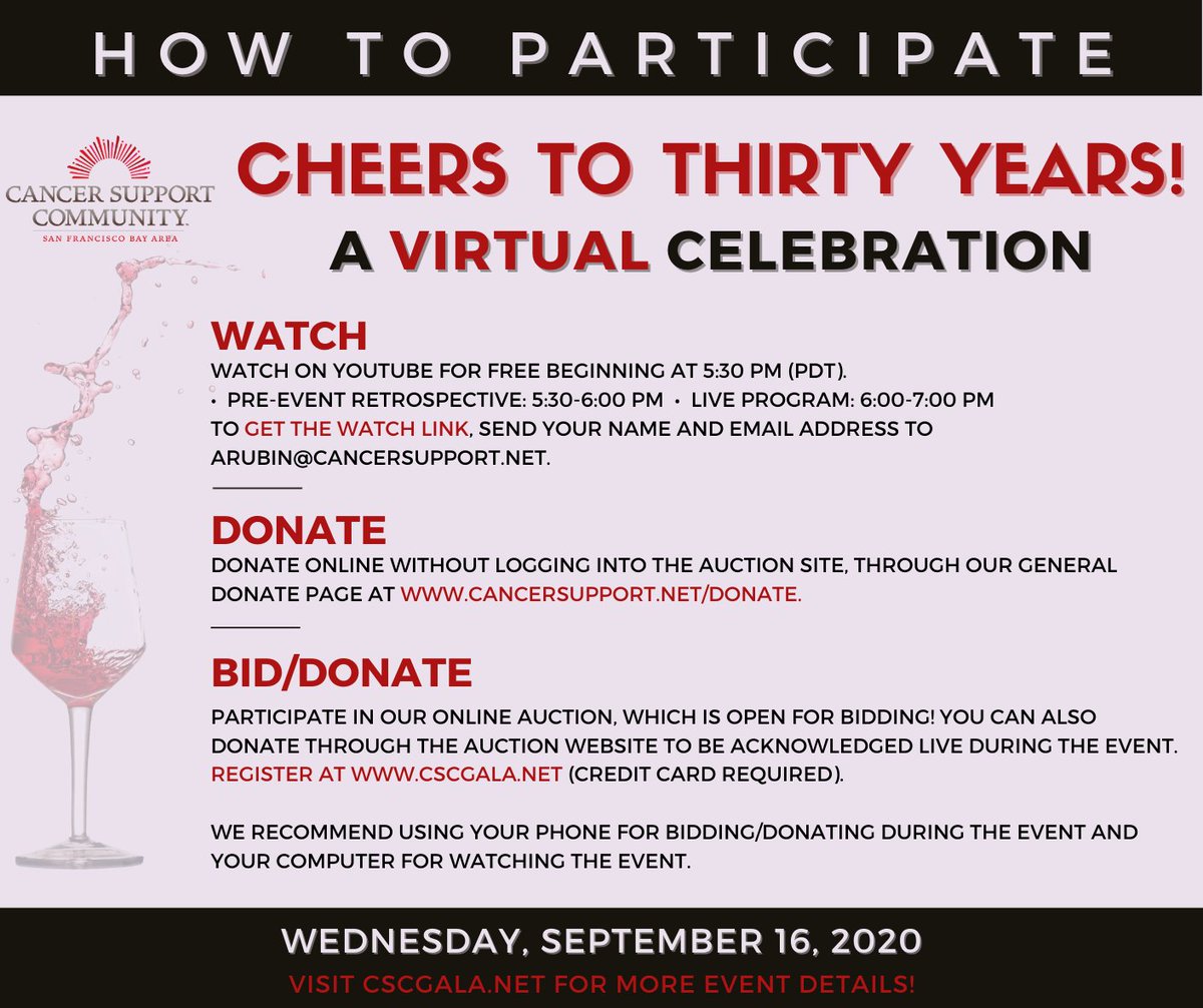 CancerSupportSF's tweet photo. Wednesday is the big day! Check out how you can participate in our virtual 30th anniversary celebration (free to watch). All details can be found at https://t.co/HiYoaxVyia.
#cscsf30 https://t.co/zVX802ToRi