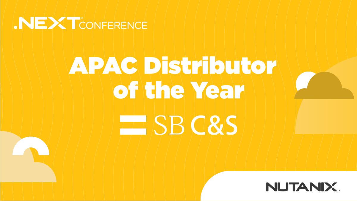 NutanixPartners's tweet photo. Congratulations to SB C&amp;S Corp for winning APAC Distributor of the Year! #Nutanix #NEXTConf #PartnerXchange https://t.co/mwPtJrRFro