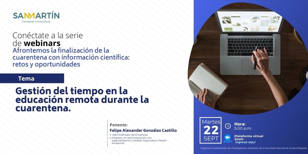 USanMartinCO's tweet photo. 🟡#SerieWebinars: Te invitamos a conectarte a la serie de webinars: "Afrontemos la finalización de la cuarentena, retos y oportunidades"📌Estaremos abordando el tema: 👉 Gestión del tiempo en la educación remota durante la cuarentena. Link de ingreso: 👉 https://t.co/5uDL0vzJcG https://t.co/lXn4wMvPvY