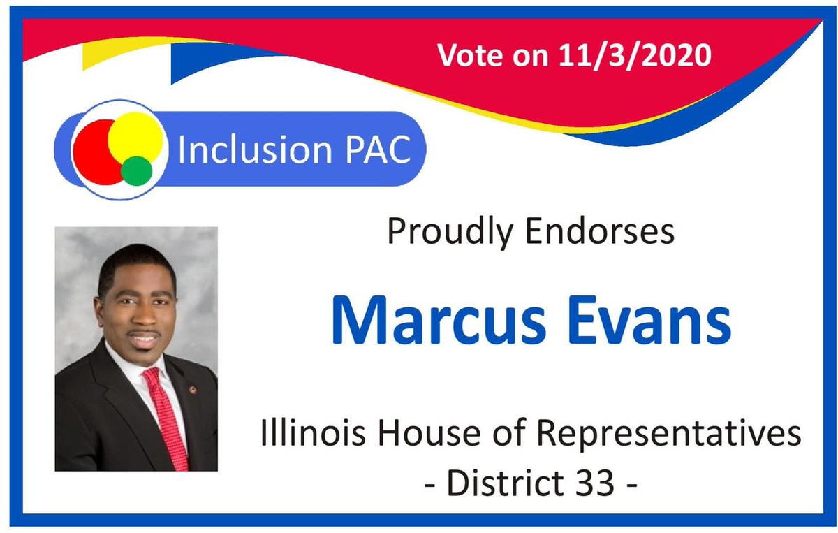 InclusionPAC's tweet photo. IPAC proudly endorses Reps. Marcus Evans @Repevans33, Mary Flowers @RepMaryFlowers, La Shawn Ford @justice4all44, and Robyn Gabel @RobynGabel.

https://t.co/0xDZuwA6eG

IDs: Each image endorses a representative, using photos from the ILGA website and a reminder to vote on 11/3/20 https://t.co/SXLCfGYPDB