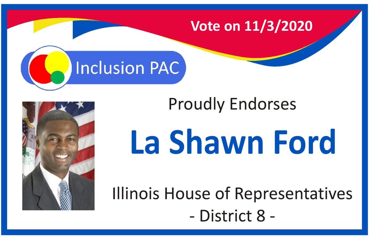 InclusionPAC's tweet photo. IPAC proudly endorses Reps. Marcus Evans @Repevans33, Mary Flowers @RepMaryFlowers, La Shawn Ford @justice4all44, and Robyn Gabel @RobynGabel.

https://t.co/0xDZuwA6eG

IDs: Each image endorses a representative, using photos from the ILGA website and a reminder to vote on 11/3/20 https://t.co/SXLCfGYPDB